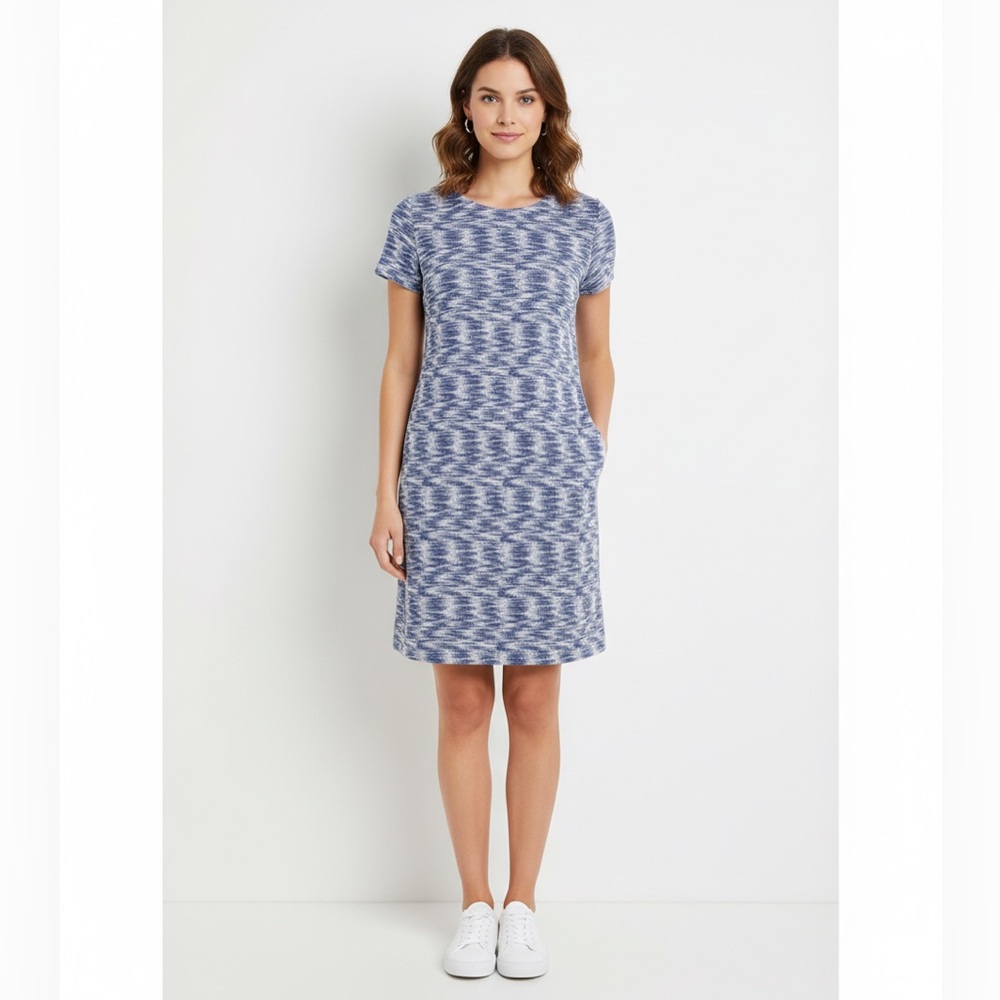 🔥$10 FINAL PRICE🔥 Loft Blue & White Textured Space Dye Tweed Knit Sheath Dress❤️